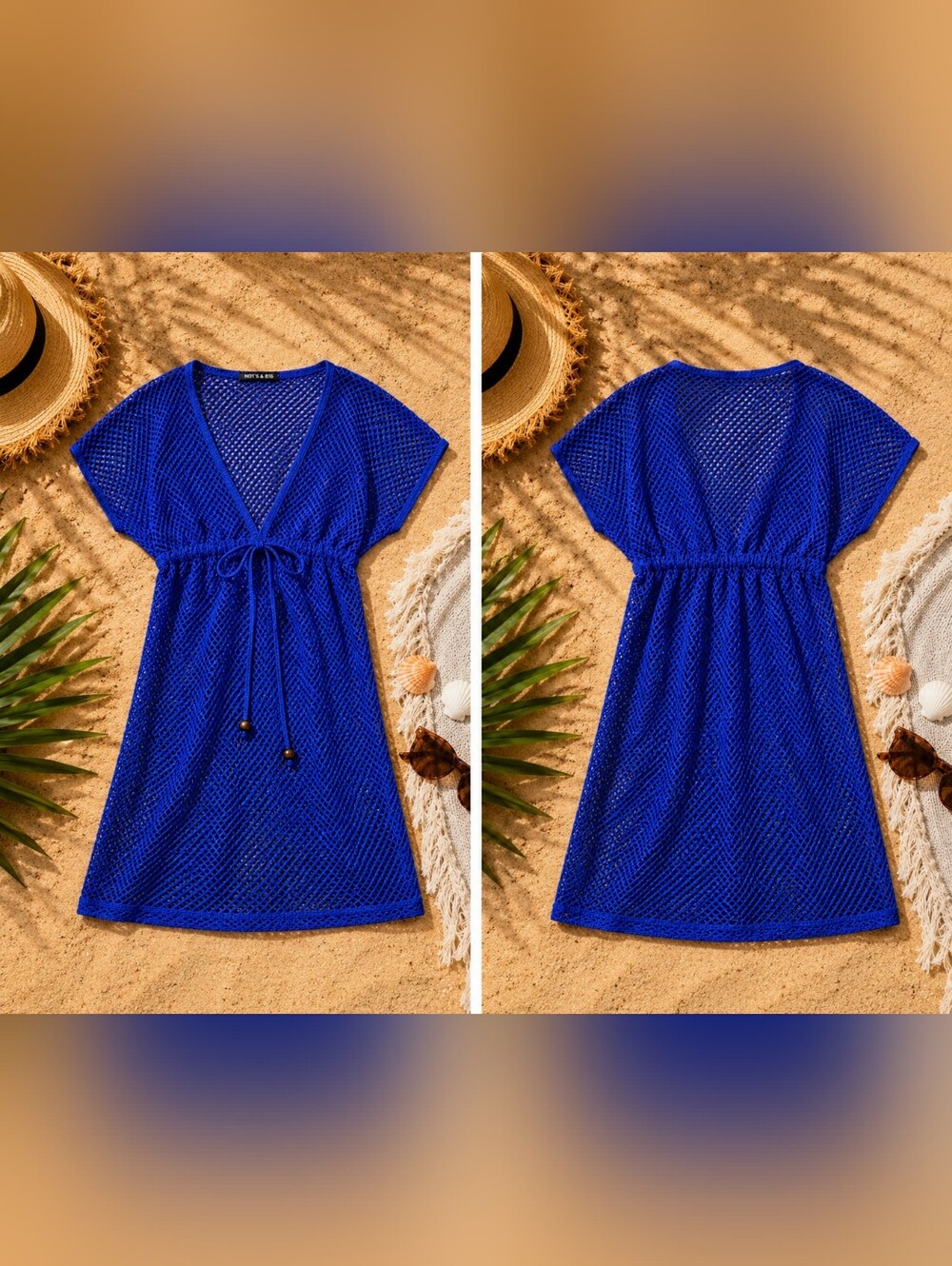 HOTS WING Mesh Beach Cover up, Size Medium, Blue